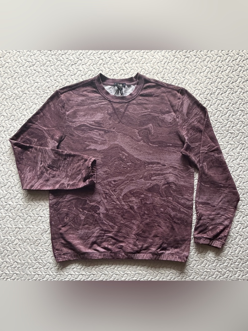 PAIGE Men’s Red Velvet Marble Print Crewneck Sweatshirt Pullover Size M